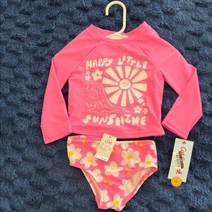 NWT Cat & Jack Pink Long-Sleeve Rash Guard and Floral Bikini Bottoms